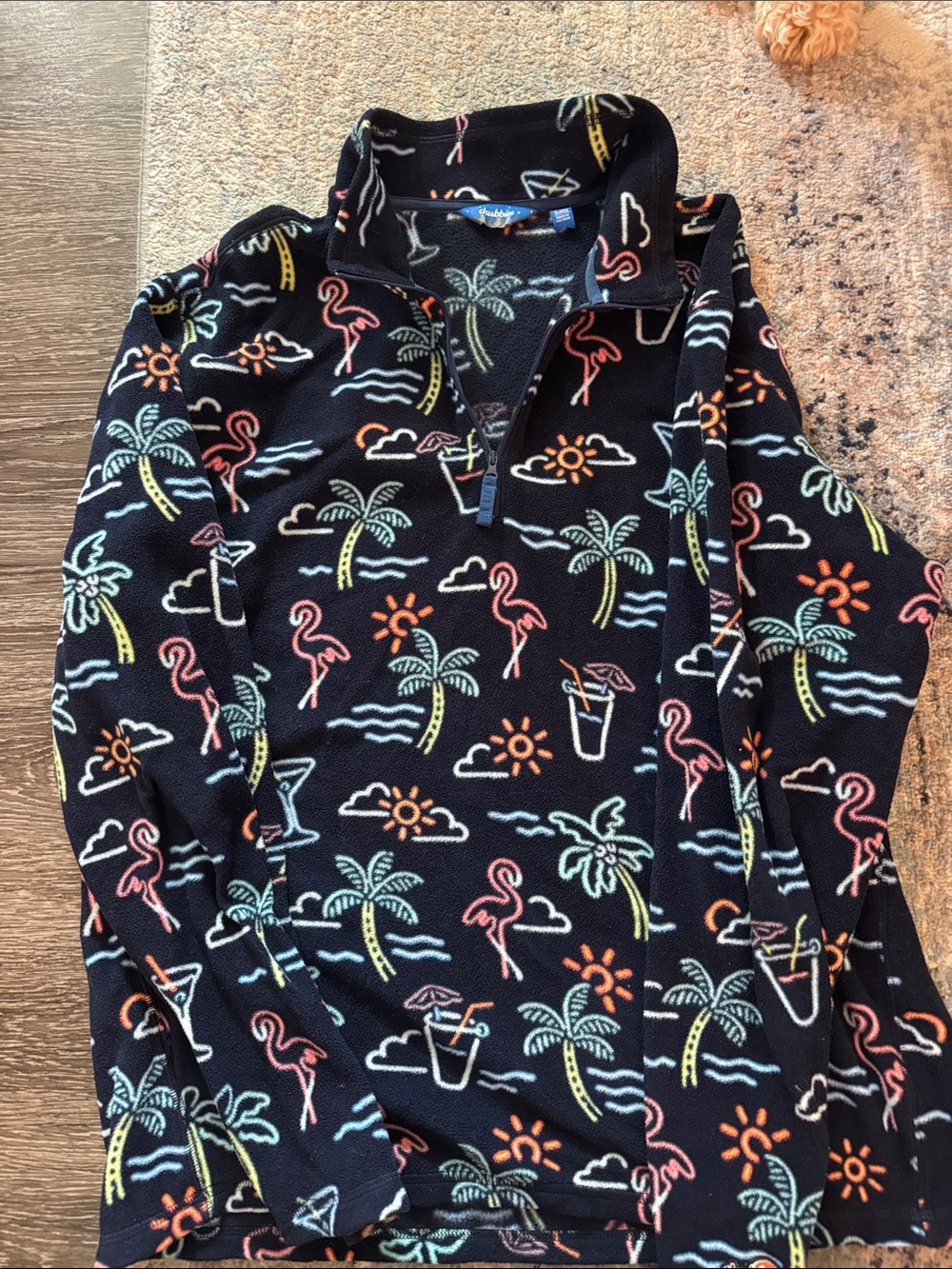 chubbies Black Half-Zip Pullover with Neon Tropical Print